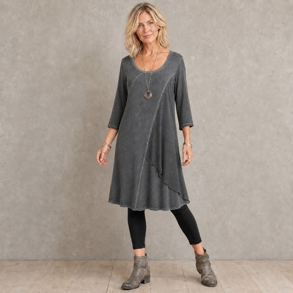 OIZIN Dresses & Skirts - OIZIN Italy Asymmetric Mesh Overlay Midi Dress XL Gray Lagenlook Avant Garde